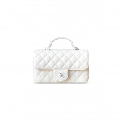 CHANEL MASTER MINI LAMBSKIN QUILTED COCO POP TOP HANDLE FLAP WHITE 3695245 (20*12.5*6cm)